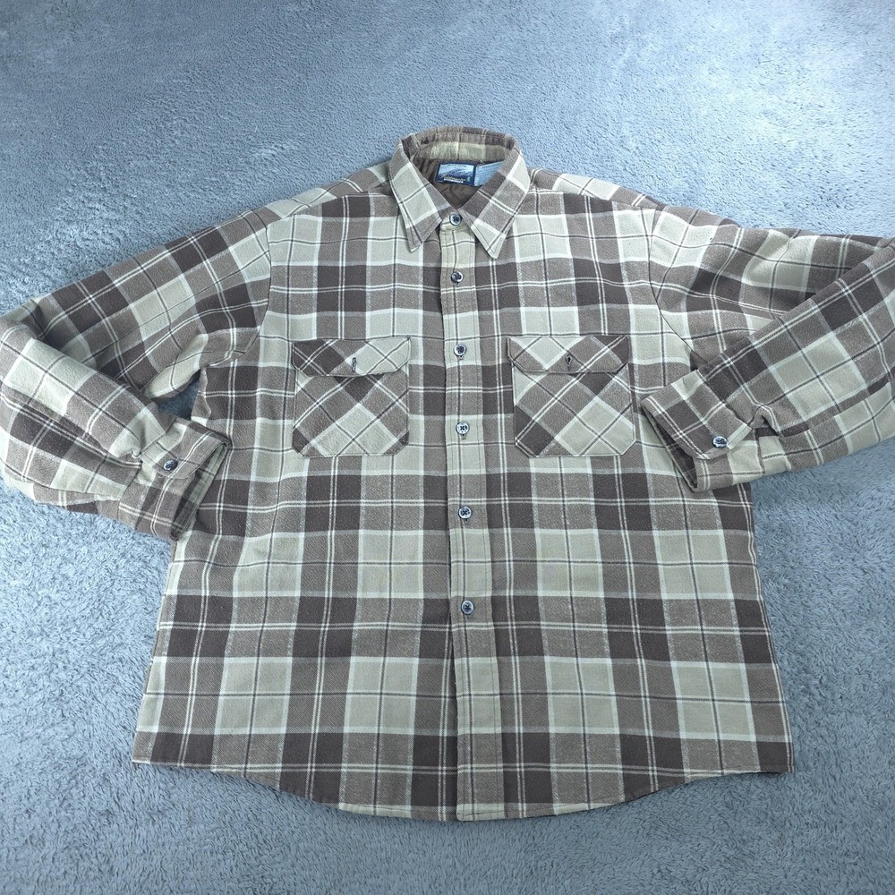 Vintage Fieldmaster Shirt Mens XL Brown Plaid Quilted Flannel Made in USA